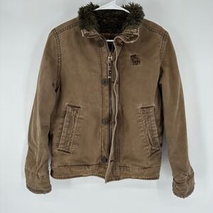 Vintage Y2K Abercrombie & Fitch Adirondack Jacket Brown Faux Fur Lined Womens L